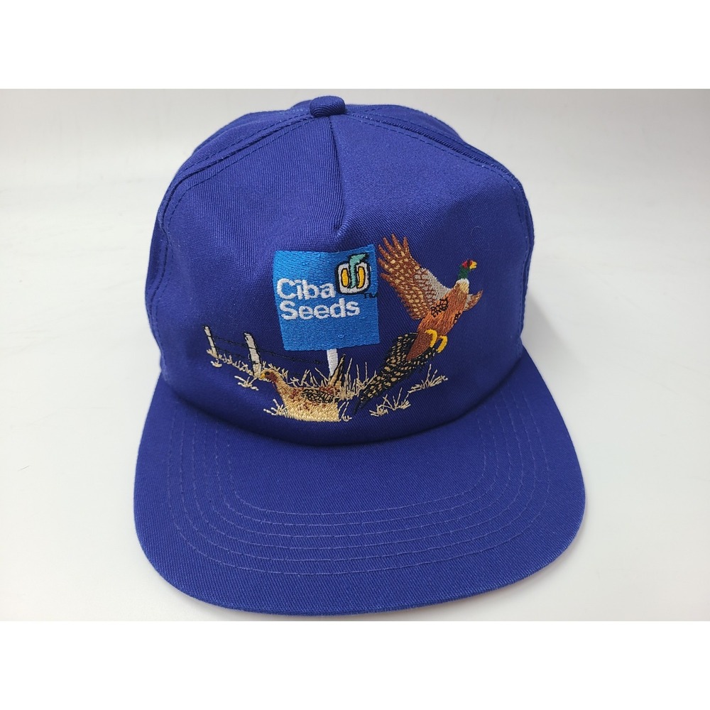 Vintage Ciba Seeds Pheasant K-Products Snapback Hat Cap Hunt Farm Men Women Blue
